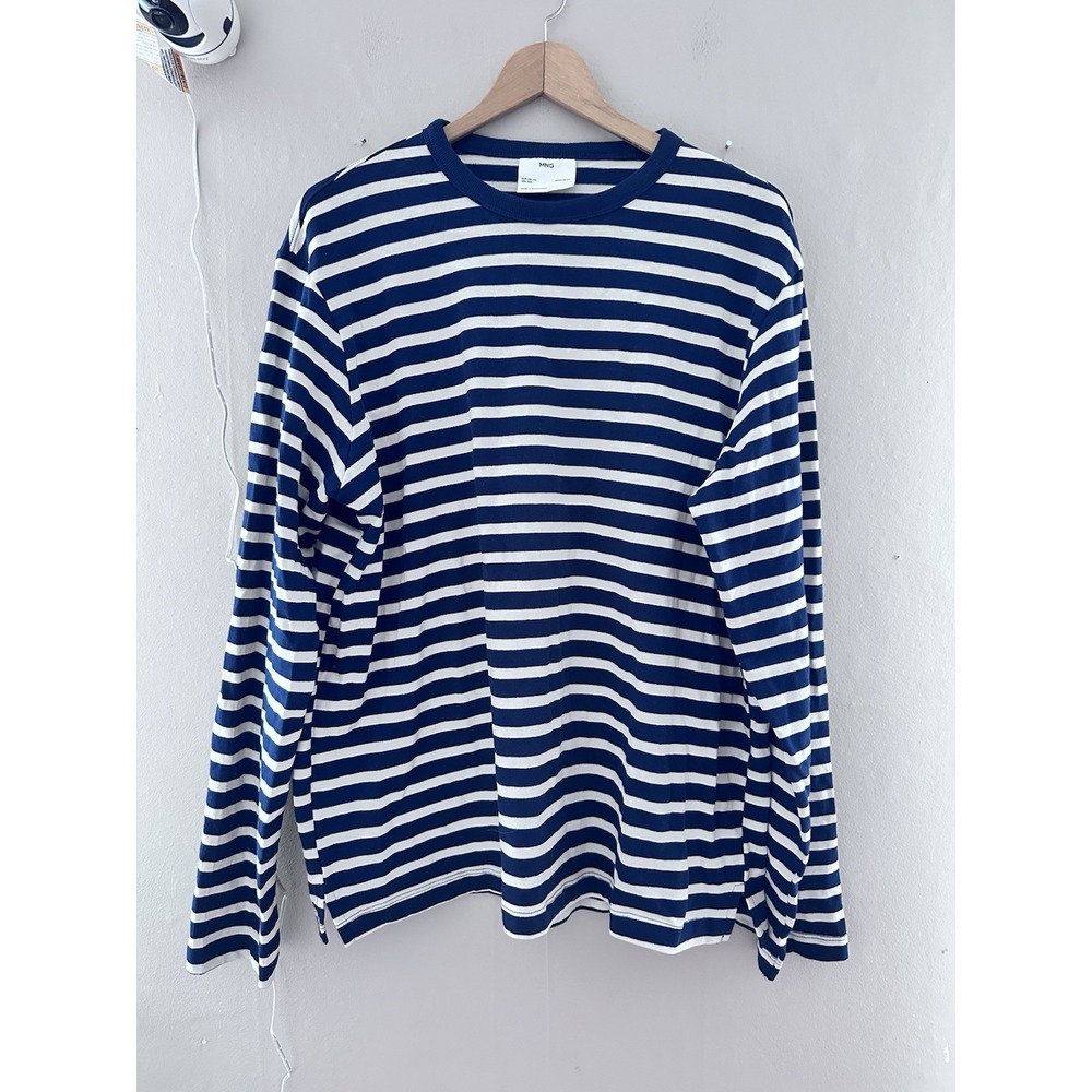 Mango MNG Mens Striped‎ Long Sleeve Shirt Size XXL Blue White Nautical Preppy
